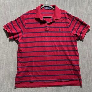 Polo Ralph Lauren Polo Shirt Mens 1XB Red Navy Blue Striped Pique Pony Logo